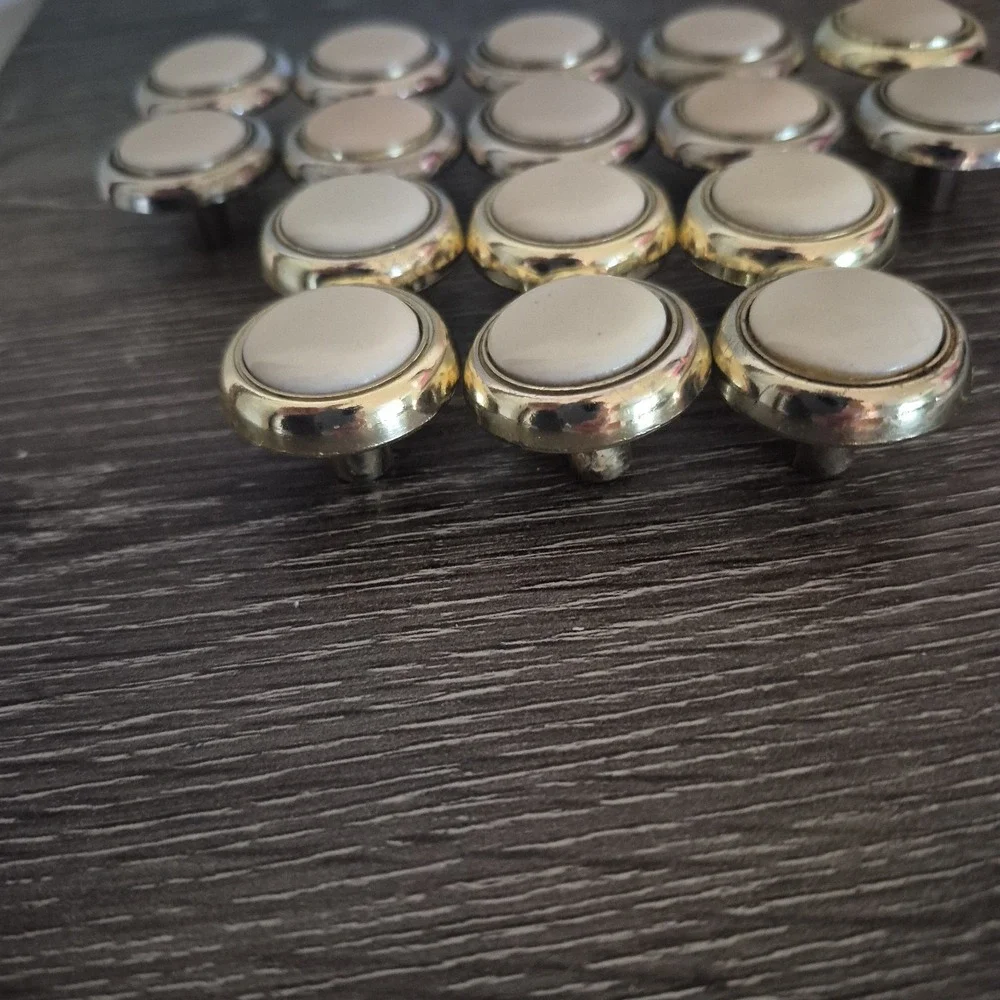 Vintage Cabinet Drawer Pulls Lot Of 16 Brass Ivory Knobs With Screws Lot  10 & 6